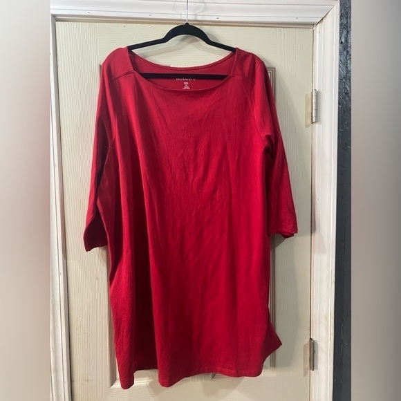 Roamans square neck /4 Sleeve Long T-Shirt Red Plus Size 1X 22/24 - Picture 1 of 8
